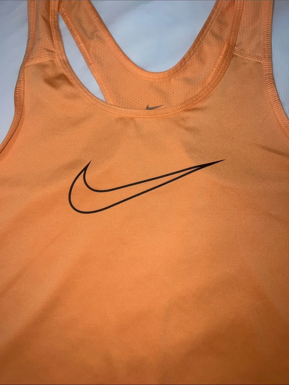Nike Women's Peach-Orange Racerback Tank with Black Swoosh
